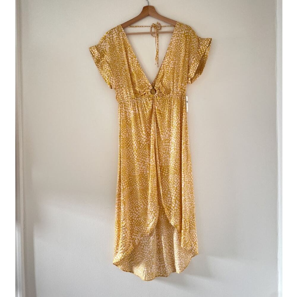 Anthropologie NWT Yellow Patterned Open Front Cover Up Dress / Sz M Boho Resort